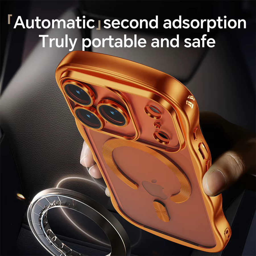 Xeber Magnetische Handyhülle mit Wellen-Design für iPhone 17 16 15 14 13 Pro Max, Transparente weiche Abdeckung mit gewelltem Rahmen, Orange - Bild 2