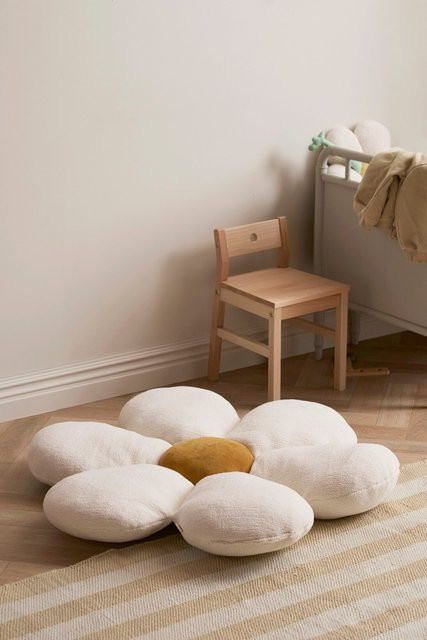 Kids Concept Bodenkissen Blume in Weiß, rund, aus Sherpa-Velours und Polyester - Bild 1