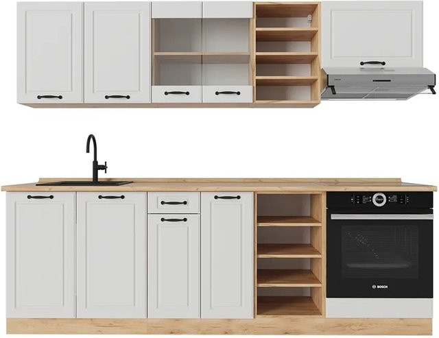 Vicco R-Line Küchenzeile Landhaus Weiß und Eiche, Breite: 240 cm - Bild 1