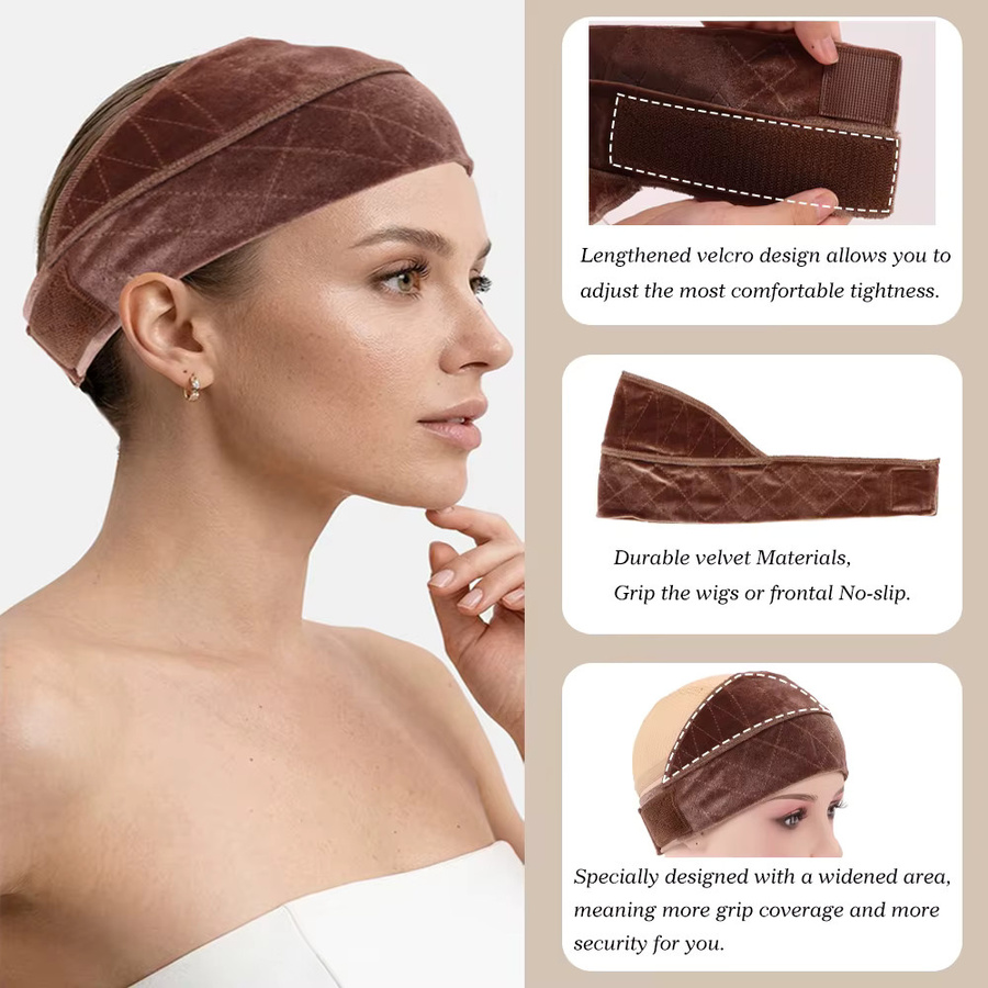Yajukai Samt-Perückenband, breites Stirnband mit Klettverschluss, Unisex - Bild 3