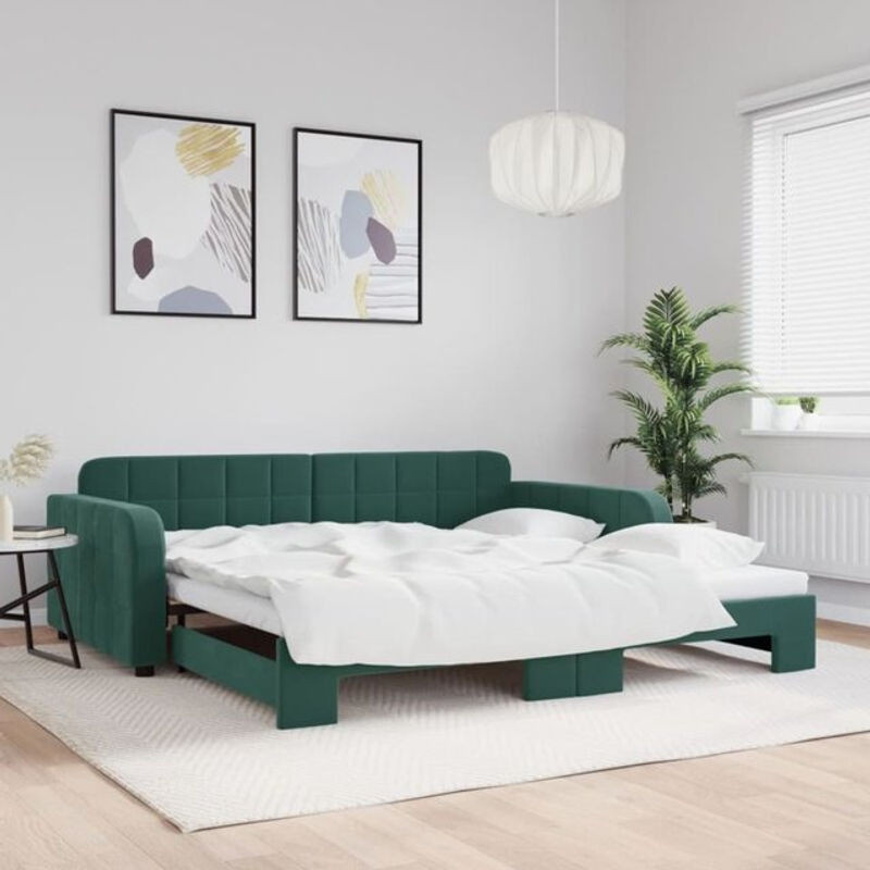 Ausziehbares Funktionsbett Vidaxl aus Samt und Metall in Grün, B/T: 100 x 200 cm - Bild 1