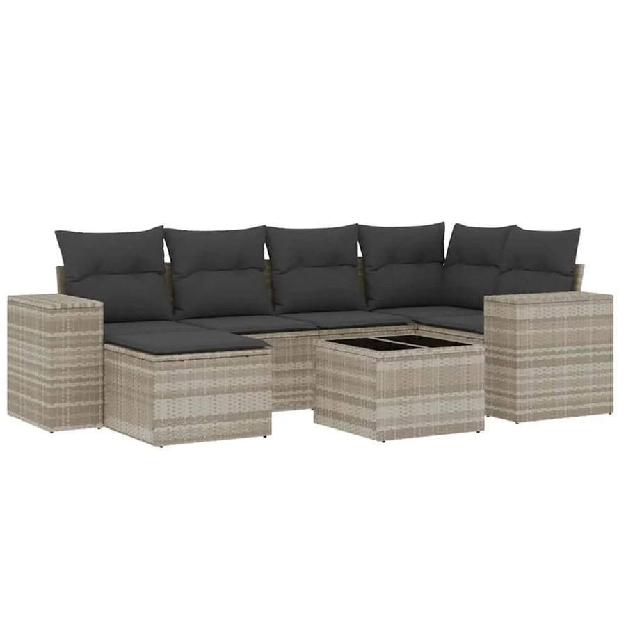 vidaXL 7-teilige Garten-Sofagarnitur in L-Form aus Polyrattan mit Kissen in Dunkelgrau-Hellgrau - Bild 2