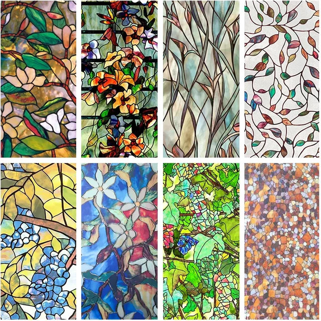 WXSHSH Fenster-Sichtschutzfolie mit 3D-Blumenmuster für Weihnachten, selbstklebende Vinyl-Fensterfolie, Multicolor - Bild 1