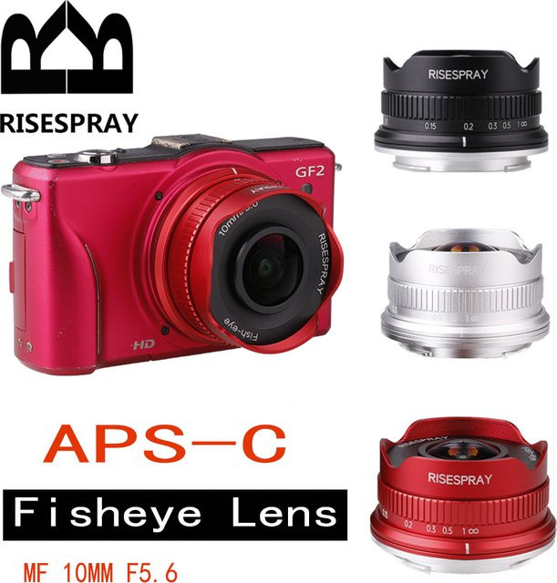 RISESPRAY 10mm F5.6 Fisheye APS-C Objektiv mit manuellem Fokus für Canon EOSM Sony E Canon EF-M Fuji FX Olympus M4/3 Panasonic M4/3 in Rot - Bild 1