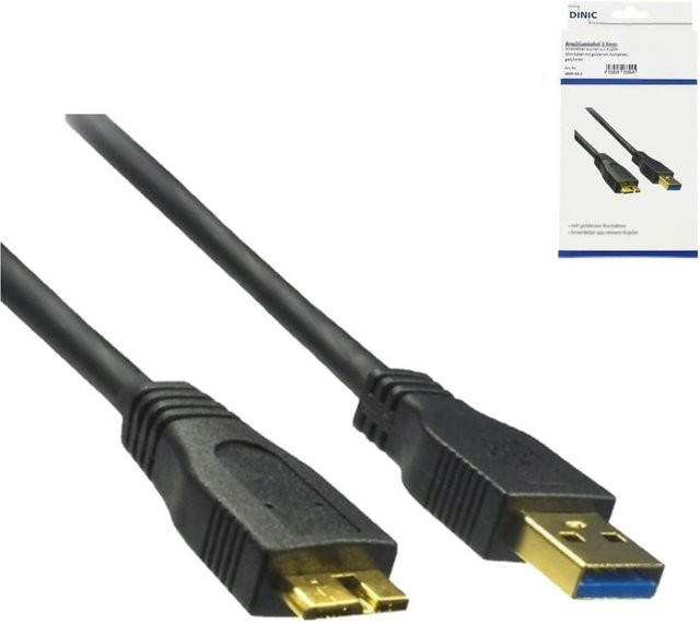 DINIC USB-A auf Micro-B Kabel mit vergoldeten Kontakten, Schwarz, Länge: 1 m - Bild 1