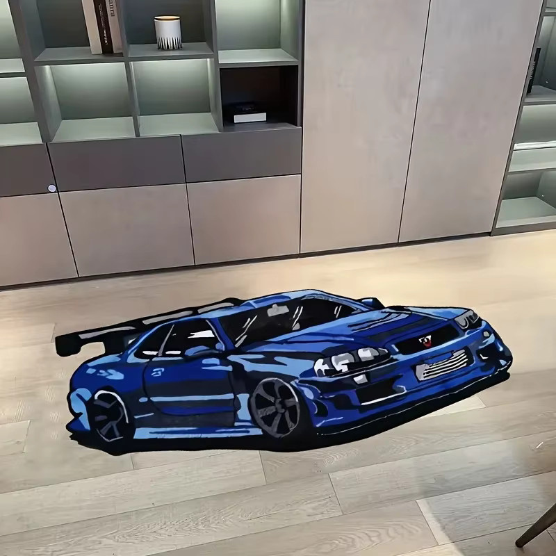 VIKAMA Cool Racing Track Teppich Blau, rutschfester und waschbarer Gaming-Teppich für Kinderzimmer und Schlafzimmer - Bild 2