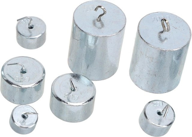 7-teiliges Hakengewichte-Set aus Chromstahl in Silber für die Schule, Gewichte: 7,0 g, 10 g, 20 g, 50 g, 200 g - Bild 1