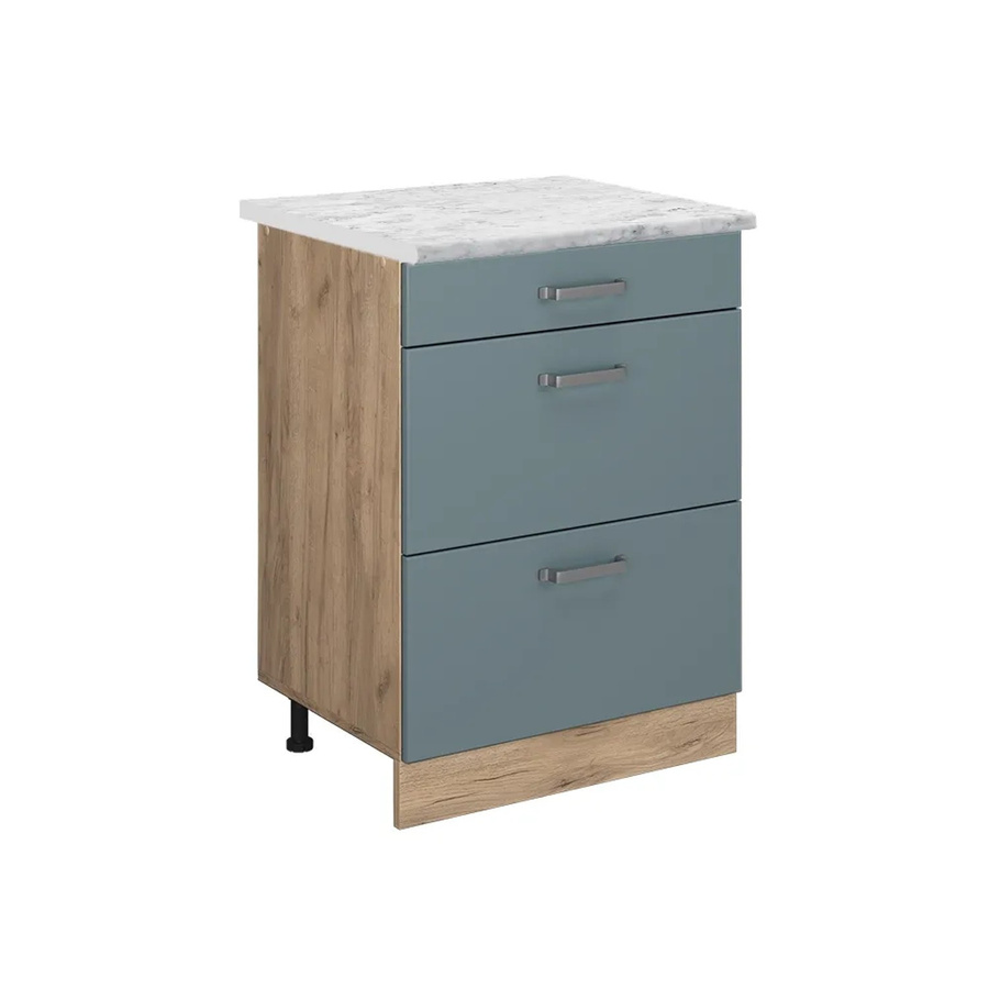 Vicco R-Line Küchenschrank mit Schubladen in Blau-Grau und Marmor-Optik, B/T/H: 60 x 46 x 81,6 cm - Bild 2