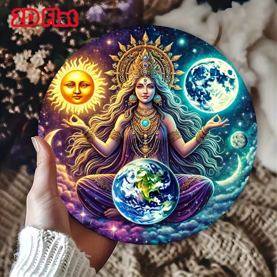 Vintage Wandkunst Dekor HELLOYOUNG Gaia Mutter Erde Sonne und Mond Wandschild für Zuhause, Bar oder Café - Bild 3