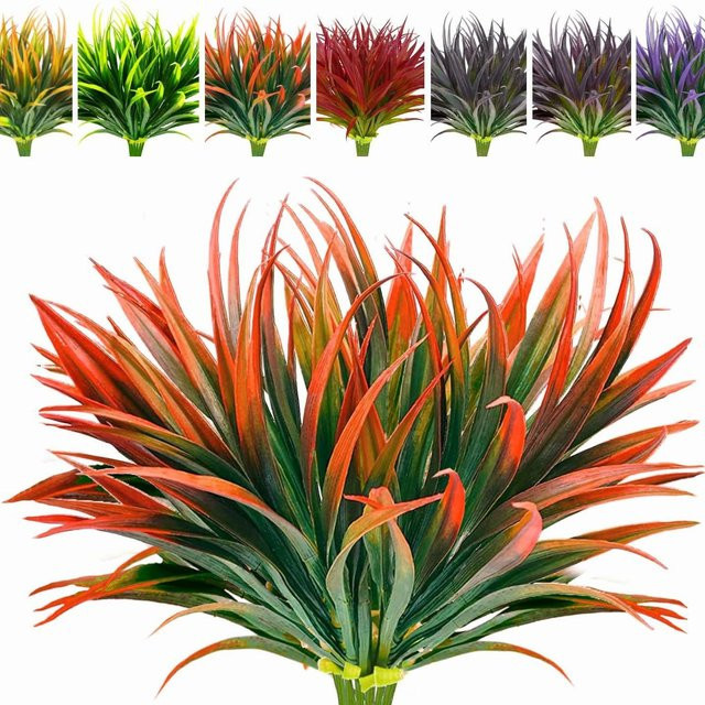 Uflower Künstliches Frühlingsgras für Weihnachts- und Hochzeitsdekoration, 14 Blätter, Rot - Bild 1