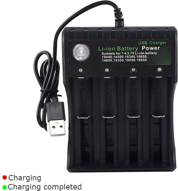 BRYNTHORX Tragbares USB Li-Ion Akku-Ladegerät für 18650 26650 14500 14650 16340 18350 Akkus, Schwarz - Bild 1