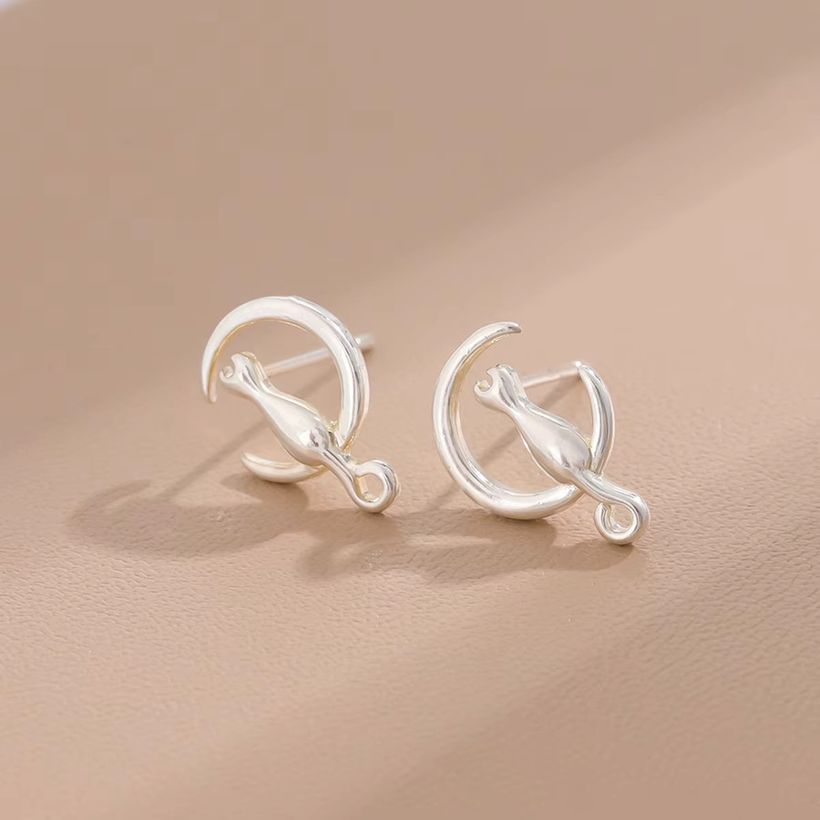 GaGa-Duck Ohrstecker 925 Sterlingsilber, Katze auf dem Mond, Damen - Bild 4