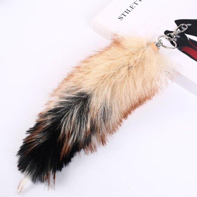 Rd lala Taschenanhänger, Fuchs-Schwanz Kunstfell, Braun Schwarz, Unisex - Bild 1