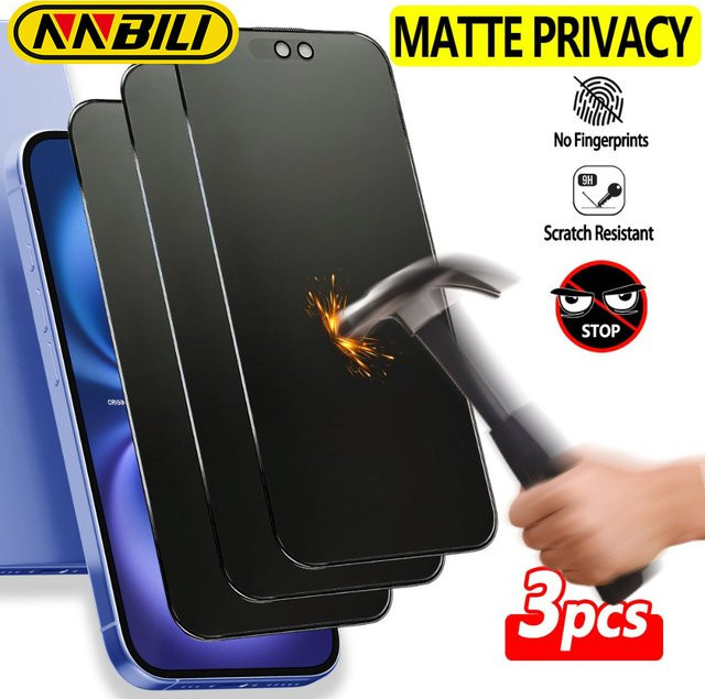 NNBILI 3er Pack Matte Privacy Displayschutzfolie mit Anti-Peeping-Funktion für iPhone 17 Pro Max 16 15 14 13 12 11 Plus XS Max Full Cover Glas - Bild 1