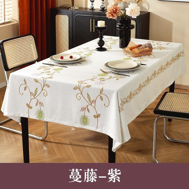 Super Six Tischdecke aus Baumwollleinen mit Blumen-Stickerei, weiß, rechteckig, B x T: 140 x 140 cm - Bild 1