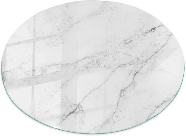 Tulup Glas Tischplatte mit weißem Marmoroberflächenmuster für Couchtisch oder Gartentisch, B/T: 70 x 70 cm - Bild 1