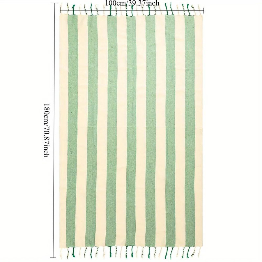 Gestreiftes Strandtuch mit Quasten und umkettelter Kante, schnelltrocknendes Badetuch aus Baumwolle und Polyester, B/B: 100 x 180 cm - Bild 2