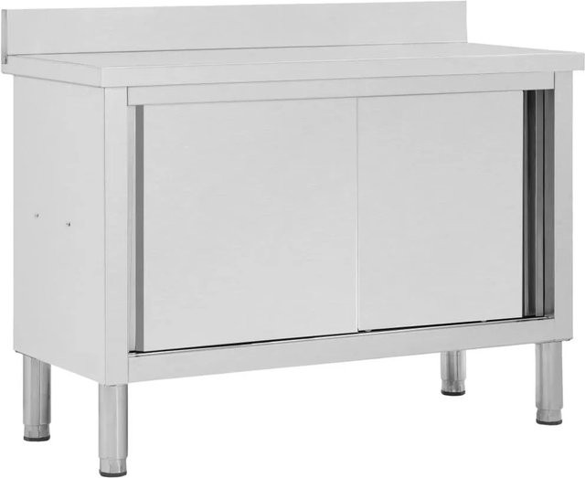 DELUKE Arbeitsschrank SAKO aus Edelstahl mit Aufkantung und Schiebetüren in Silber, B/T/H: 120 x 50 x 95-97 cm - Bild 1