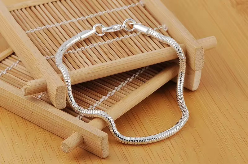 Armband 925 Silber, Schlangenknochenkette, 3 mm, Damen - Bild 4