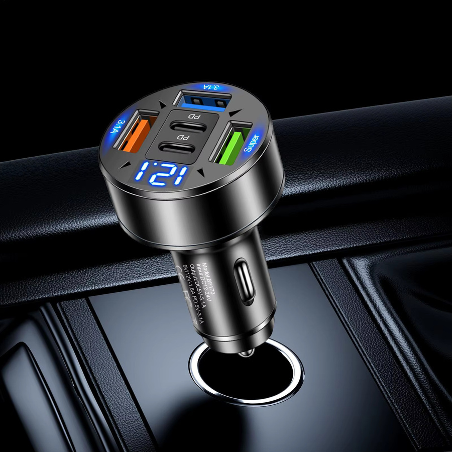 Schnelles Autoladegerät mit 3 USB-Anschlüssen inklusive USB-C und PD für superschnelles Aufladen, Schwarz - Bild 3