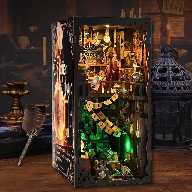 zuuton DIY Buch Nook Kit Magic House 3D Holz Puzzle Bücherregal Einsatz als dekorative Buchstütze und Modellbau Set - Bild 1