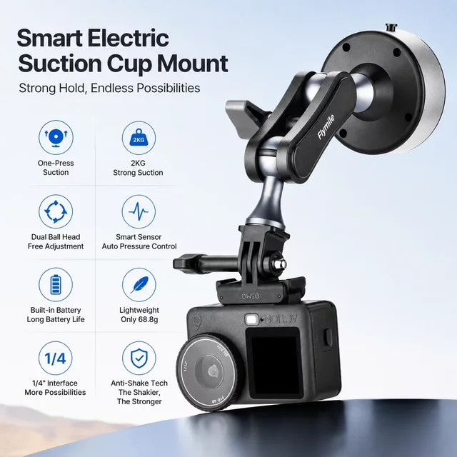 SZKOSTON Elektrische Saugnapfhalterung mit 1/4-Zoll-Schraubenlöchern als Adapter für iPhone, GoPro, DJI und Insta360 - Bild 1