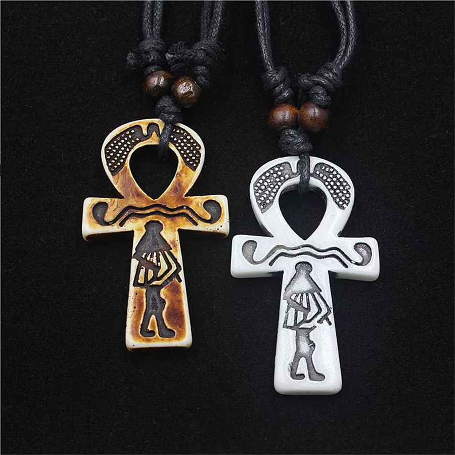 weyena Ankh Kreuz Anhänger Halskette, Keramik, Weiß, Damen, Vintage - Bild 2