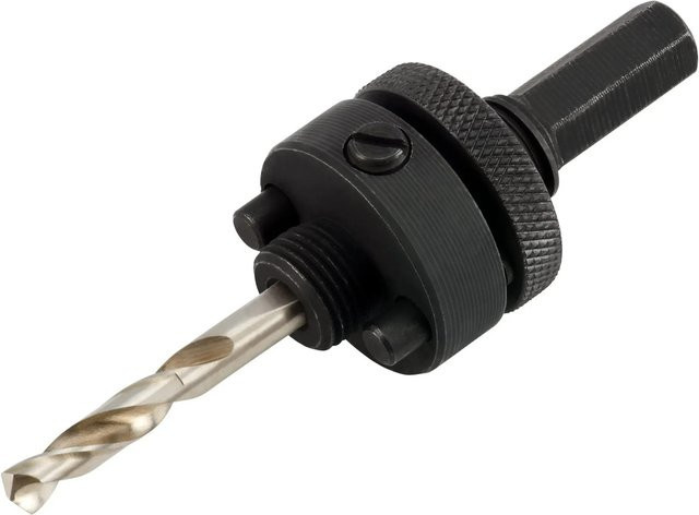LUX-TOOLS Lochsägenadapter aus Stahl in Schwarz mit Bit-Halter für 35 mm bis 102 mm - Bild 1