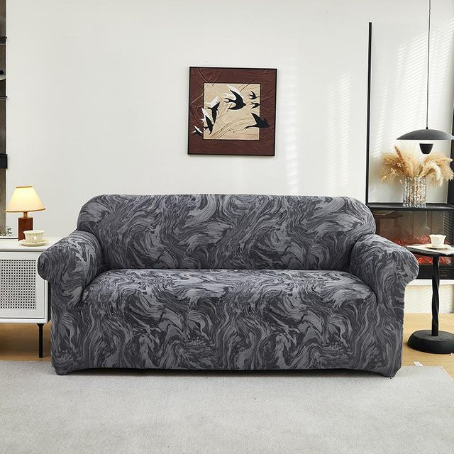 Yiran Furniture Stretch-Sofabezug für Ecksofas und Chaiselongues, Grau, Modernes Grafik-Design, Breite: 90-140 cm - Bild 1