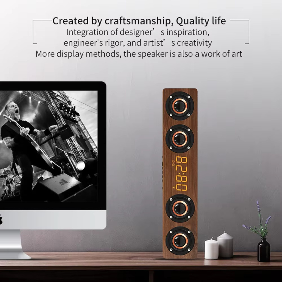 WOKLOK Wiederaufladbarer Holz-Wecker mit Bluetooth-Soundbar, Subwoofer und UKW-Radio für dein Heim oder E-Sport-Spielzimmer - Bild 4