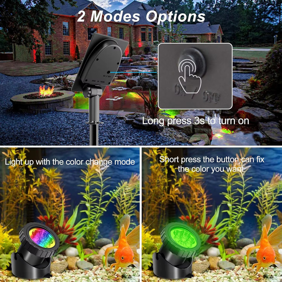 Crepow Solar Unterwasser LED Scheinwerfer RGB Multicolour IP68 für Garten Teich und Pool in Schwarz - Bild 3