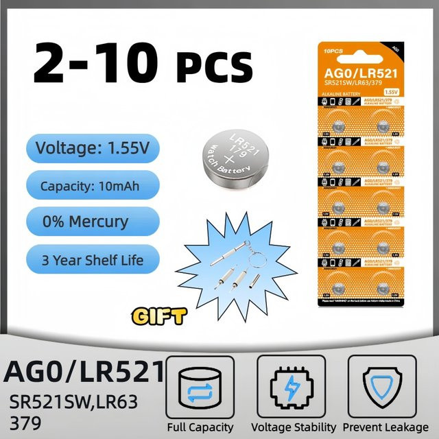 Yuform LR521 AG0 Alkaline Knopfzellen Silberoxid Uhrenbatterien 1,55 V - Bild 1