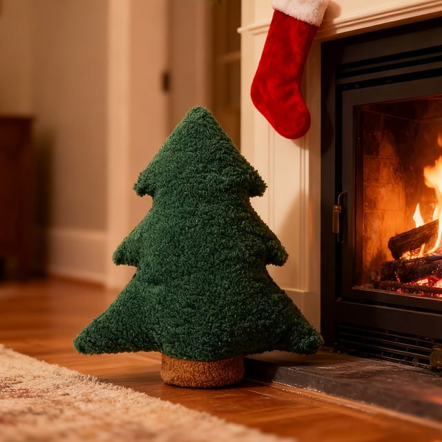 DUTRIEUX Plüsch-Weihnachtsbaum-Wurfkissen in Grün - Bild 1