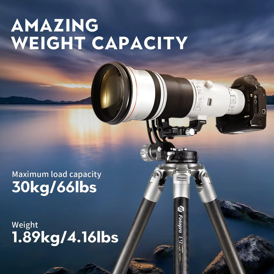 Fotopro E-9H Gimbal-Kopf in Schwarz, robuster Aluminium-Flüssigkeitskopf für Wildtier- und Astrofotografie mit einer maximalen Traglast von 30 kg - Bild 2