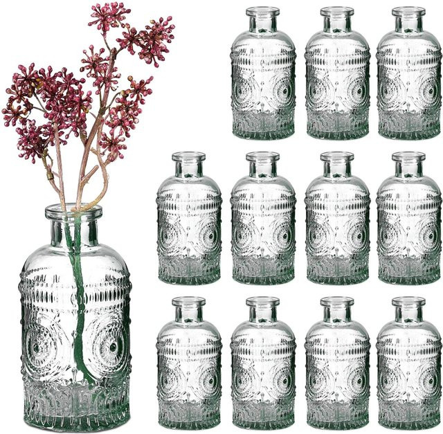 Relaxdays Glasvasen 12er Set Transparent, Höhe: 13 cm, Durchmesser: 6 cm - Bild 1