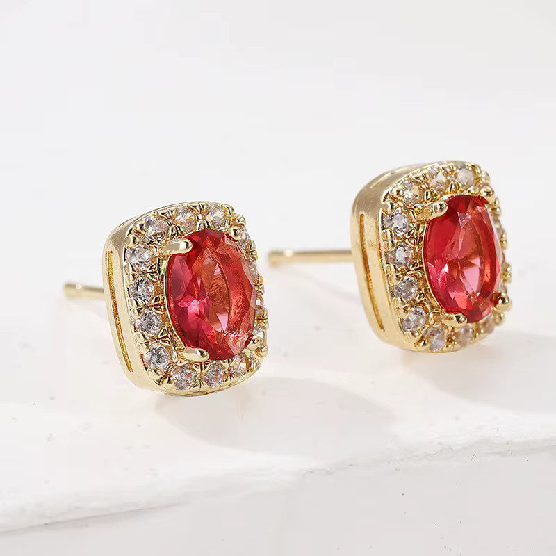 YoYo Ohrstecker, rote Zirkonia, goldfarben, Damen - Bild 2