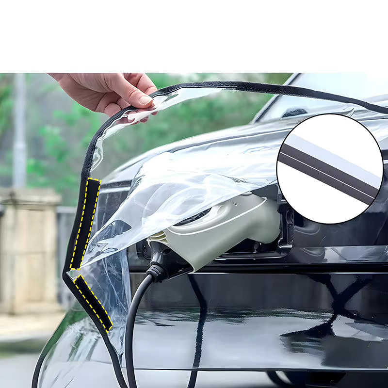 Regenfester Staubschutz für Tesla Model 3 und Model Y Elektrofahrzeug-Ladeanschluss in Schwarz und Transparent - Bild 2