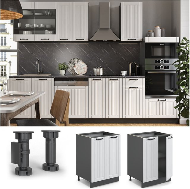 Vicco Küchenunterschrank Fame-Line im Landhausstil, Breite: 60 cm, Weiß/Anthrazit - Bild 1