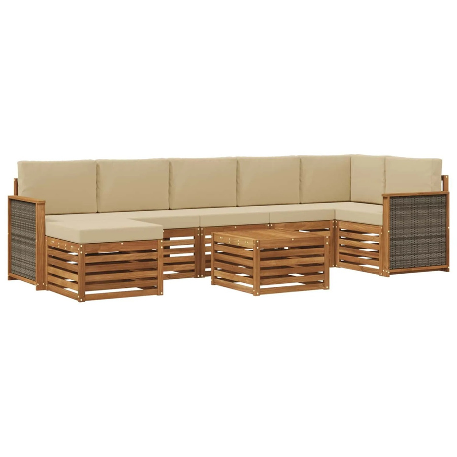 vidaXL Outdoor-Sofagarnitur L-Form aus massivem Akazienholz mit 7 Kissen in Natur-beige - Bild 2