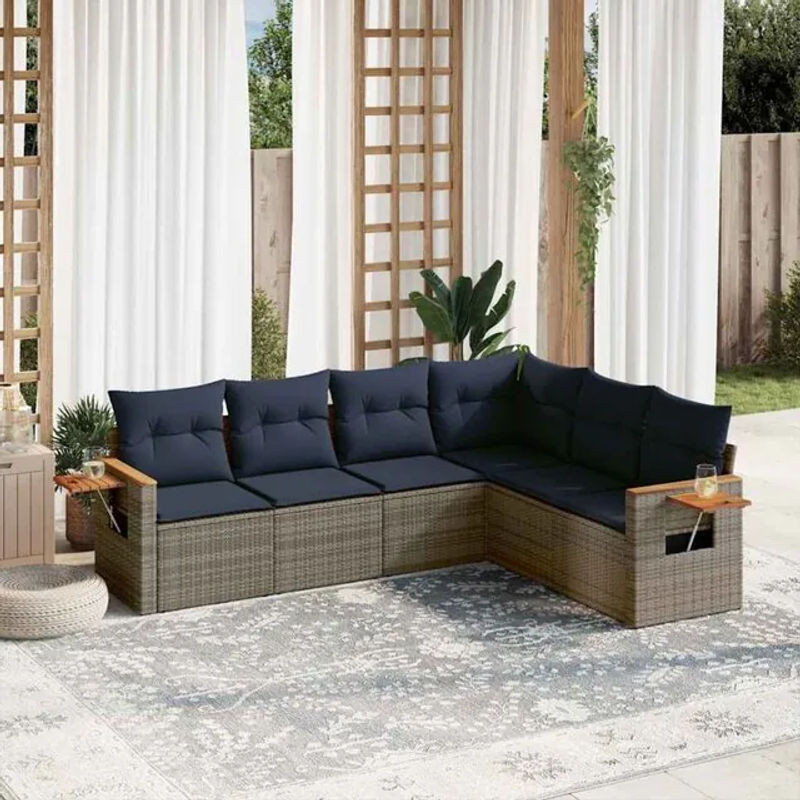 6-teilige moderne Garten-Sofagarnitur mit Kissen aus grauem Poly-Rattan von vidaxl - Bild 1