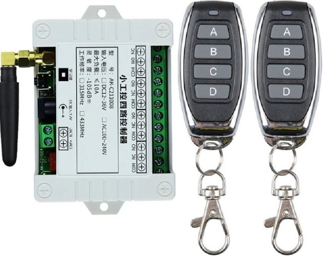 CENTURY AOKE Universal Drahtloser RF Empfänger mit 4-Kanal-Relais Modul für Tor und Garagentoröffner, 110V-220V, 10A - Bild 1