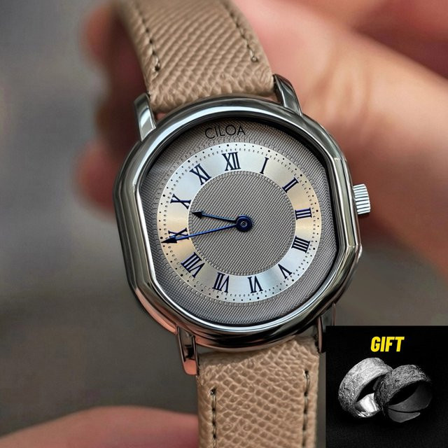 CILOA Armbanduhr, Herren, Quarz, Silber, Leder, Eckig - Bild 1