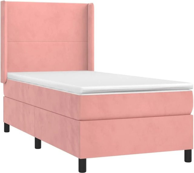 vidaXL Boxspringbett mit Matratze in Rosa, Samt, mit LED-Unterbettbeleuchtung und USB-Ladeanschluss, Hybrid-Konstruktion mit Taschenfederkern, B/T: 80 x 200 cm - Bild 1