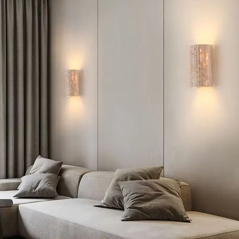 Japanische Wandlampe pumous im Wabi Sabi-Stil, gelbe halbzylindrische Höhlenstein-Korridorlampe für Schlafzimmer und Nachttisch - Bild 2