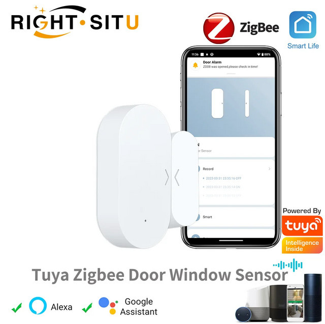 Tuya Zigbee Türsensor Smart Home Sicherheit für Fenster und Schiebetüren, Magnetischer Kontaktsensor in Weiß, kompatibel mit Alexa und Google Home - Bild 1