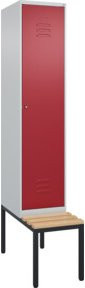 C+P Spind Classic PLUS Garderobenschrank mit Sitzbank, 1 Abteil, B/T/H: 212,0 x 40,0 x 81,5 cm, Zylinderschloss, 4 Garderobenhaken, mittige Trennwand, unterbaute Sitzbank, Buche-Hartholz und Stahl - Bild 1