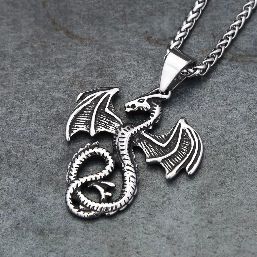 NORTHMAN Halskette, Fliegender Drache Anhänger, Edelstahl, Silber, Unisex - Bild 2