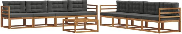 vidaXL Outdoor-Sofagarnitur 9-teilig aus Akazienholz in Natur und Anthrazit mit L-Form und Kissen - Bild 1