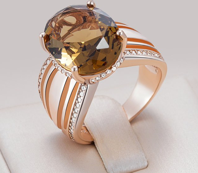 Kinel Ring, 585 Roségold, Braun, Zirkon, Damen - Bild 1