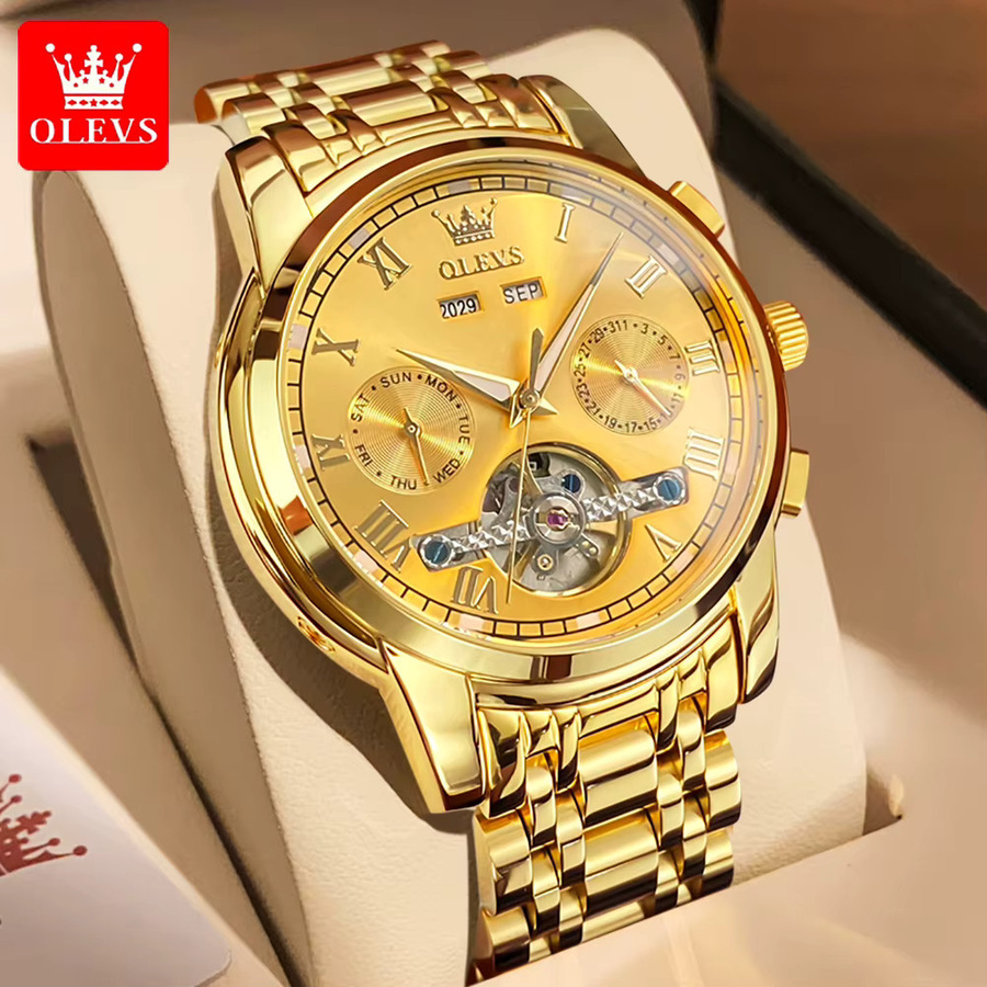 OLEVS Armbanduhr, Automatik, Edelstahl, Gold, Herren - Bild 3